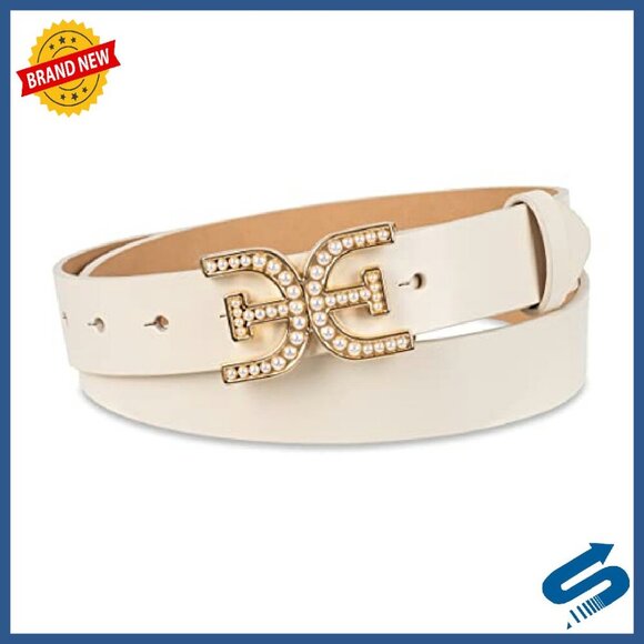Imitation Pearl Embellished Logo Buckle Leather Belt for Jeans Dresses main image 7